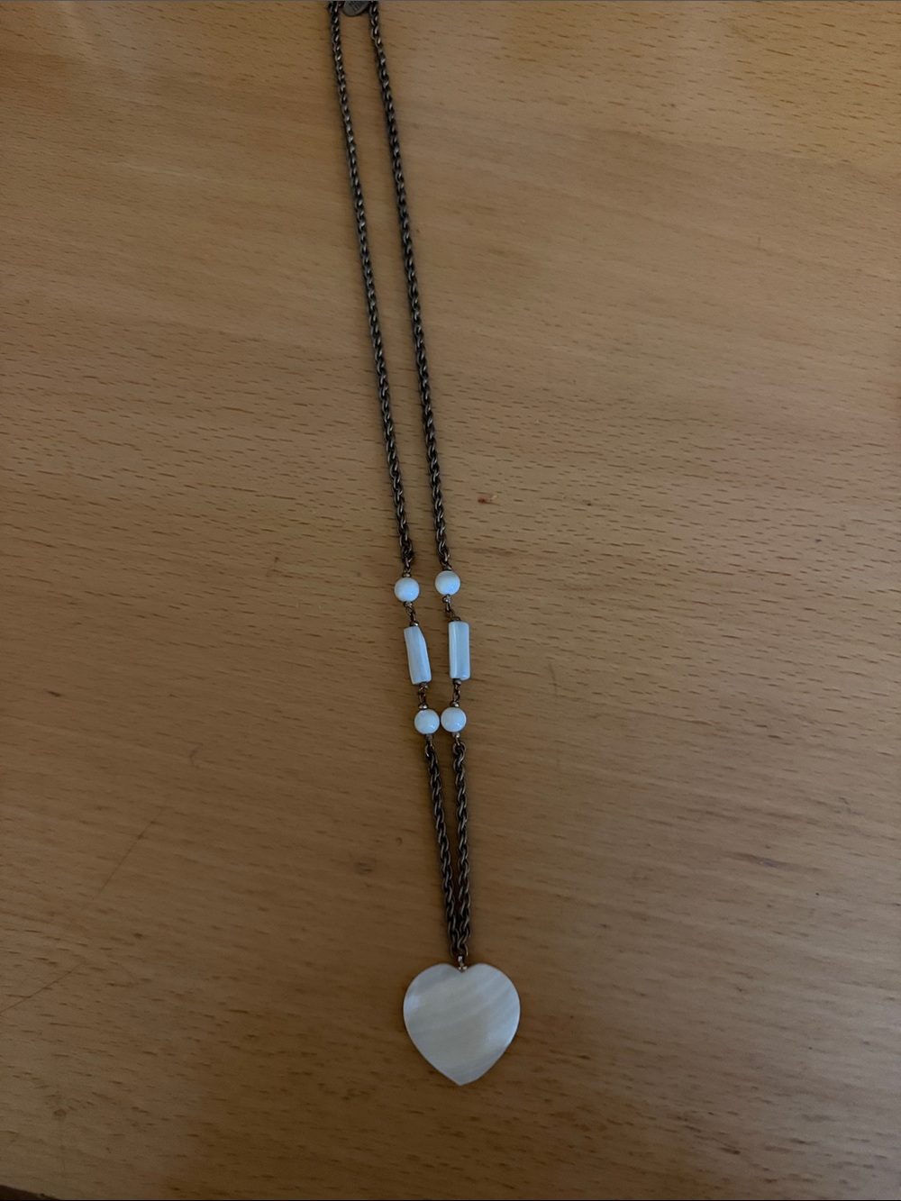 Miriam Haskell White Heart Pendant Layered Necklace with Bead Accents